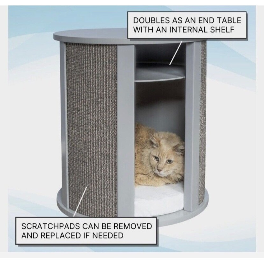 THE REFINED FELINE Purrrrfect End Table Cat Bed Cave in Smoke Gray - Picture 2 of 3